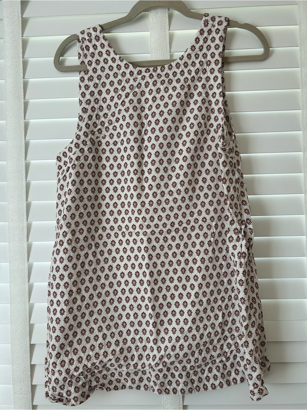 Millibon Shift Dress Linen Cotton Cream Brown Block Print Medium